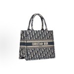 DIOR BookTote, large-capacity Oblique handcrafted Tote bag, shopping bag, medium-sized handbag, women\'s denim blue